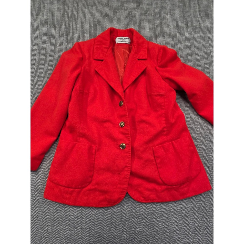 Vintage De Linda Fashions Red Blazer Gold Crest Buttons‎ 3-Button Jacket